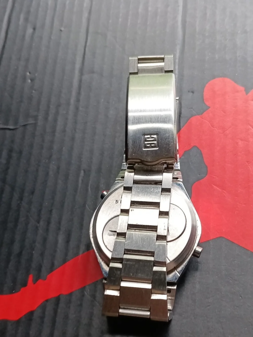 Vintage Compu Chron Stainless Steel LED Digital Watch - Silver with Red Display